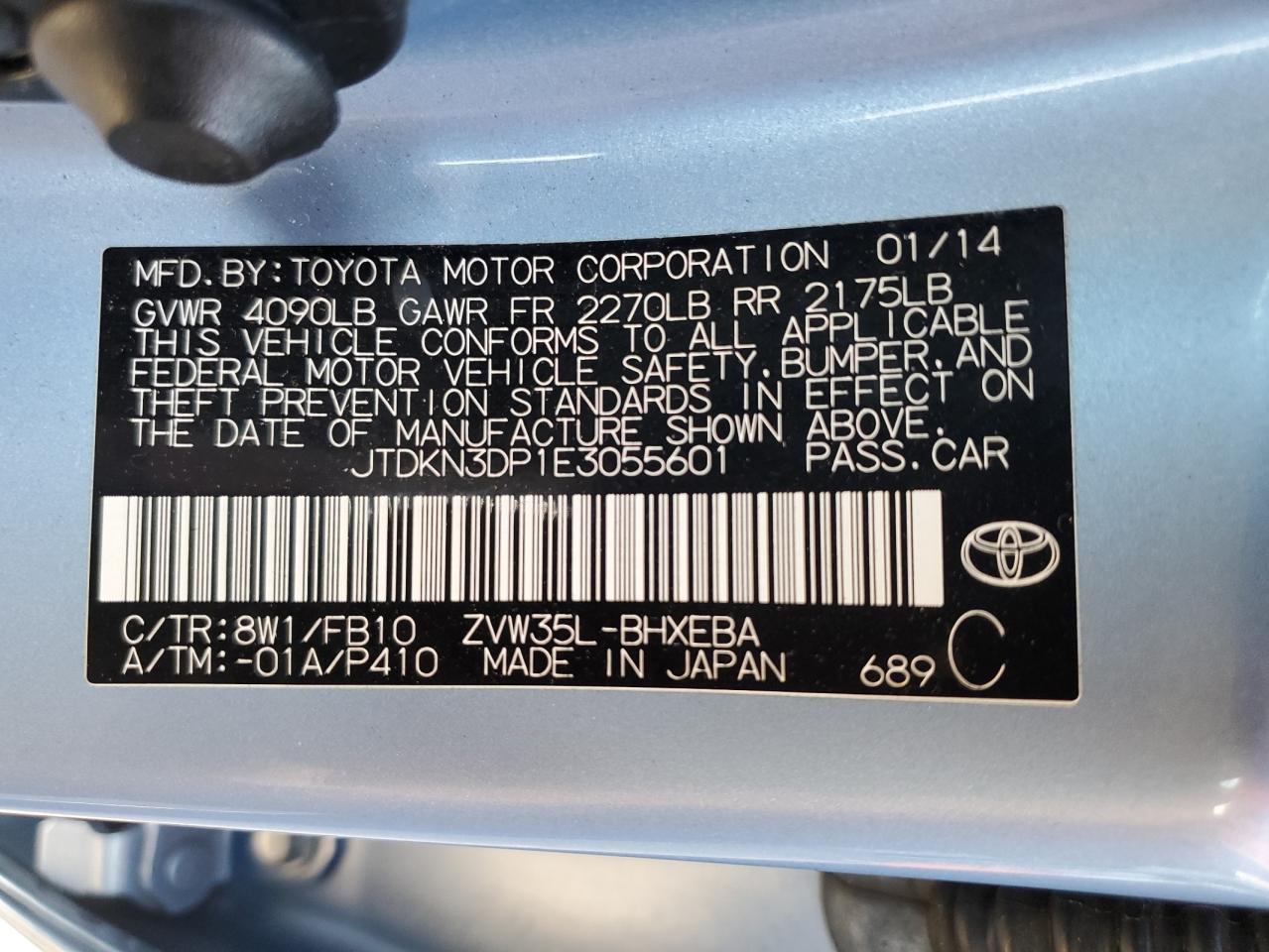 2014 Toyota Prius Plug-In VIN: JTDKN3DP1E3055601 Lot: 81811335