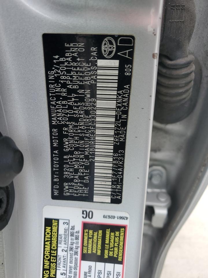 2015 Toyota Corolla L VIN: 2T1BURHE3FC330229 Lot: 83857025