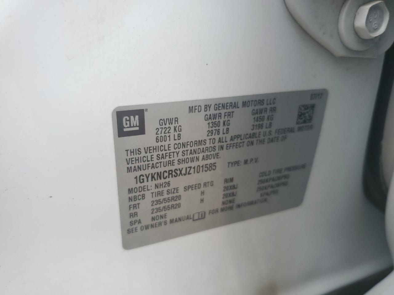 2018 Cadillac Xt5 Luxury VIN: 1GYKNCRSXJZ101585 Lot: 84247575