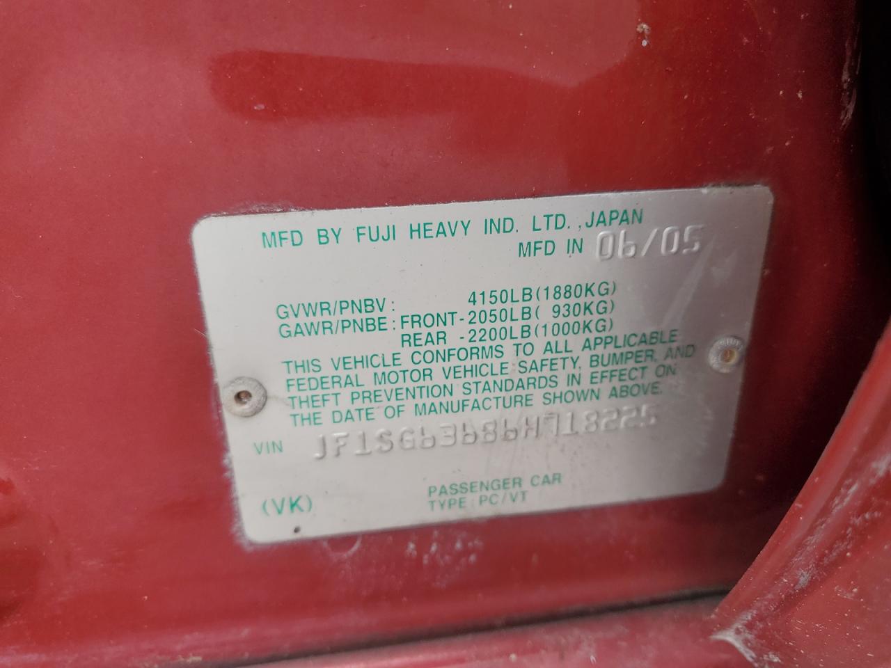 2006 Subaru Forester VIN: JF1SG63686H718225 Lot: 80471215