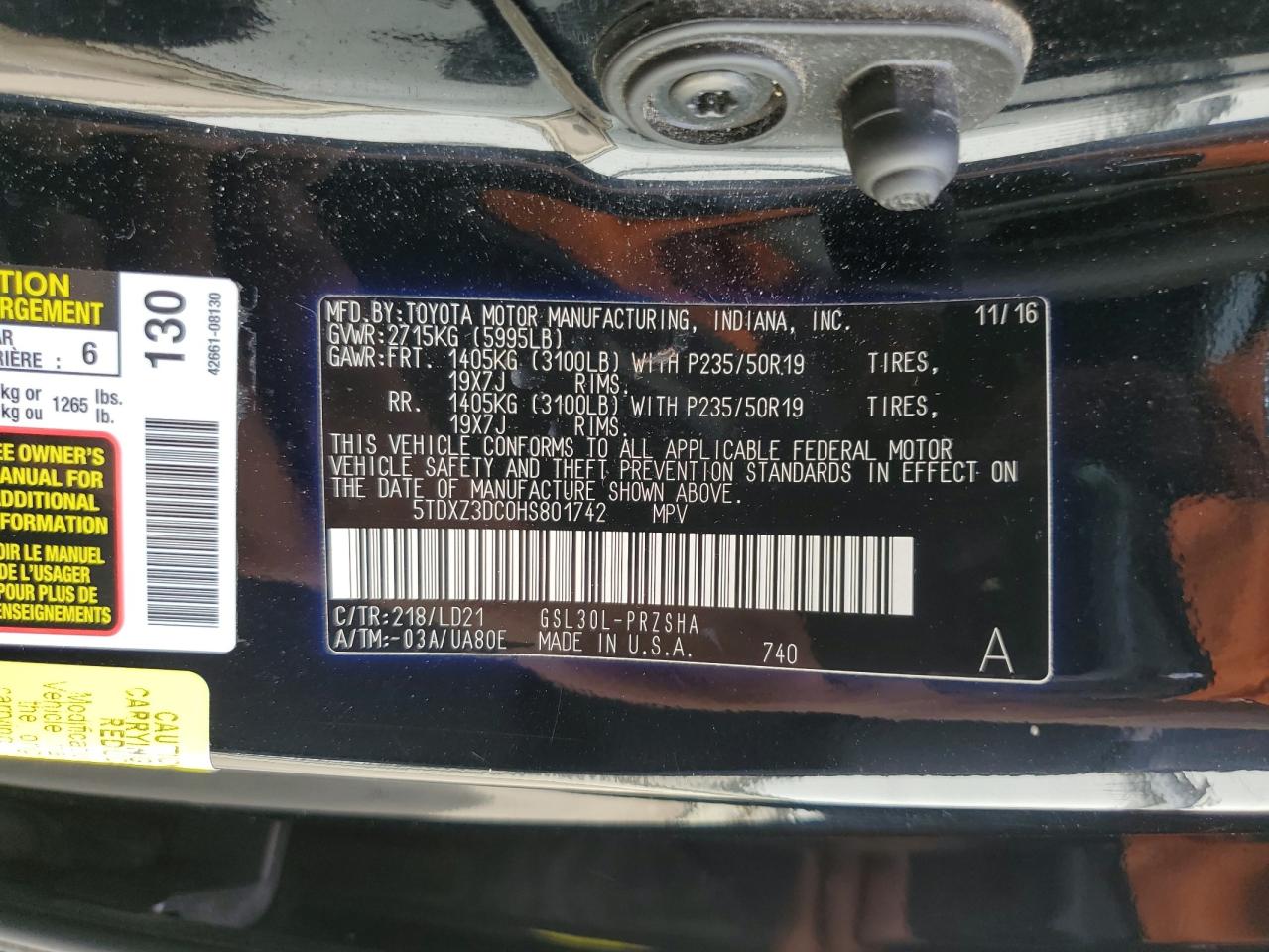 2017 Toyota Sienna Se VIN: 5TDXZ3DC0HS801742 Lot: 84803665