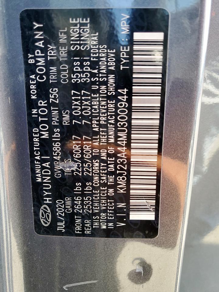 2021 Hyundai Tucson Se VIN: KM8J23A44MU300944 Lot: 84203255