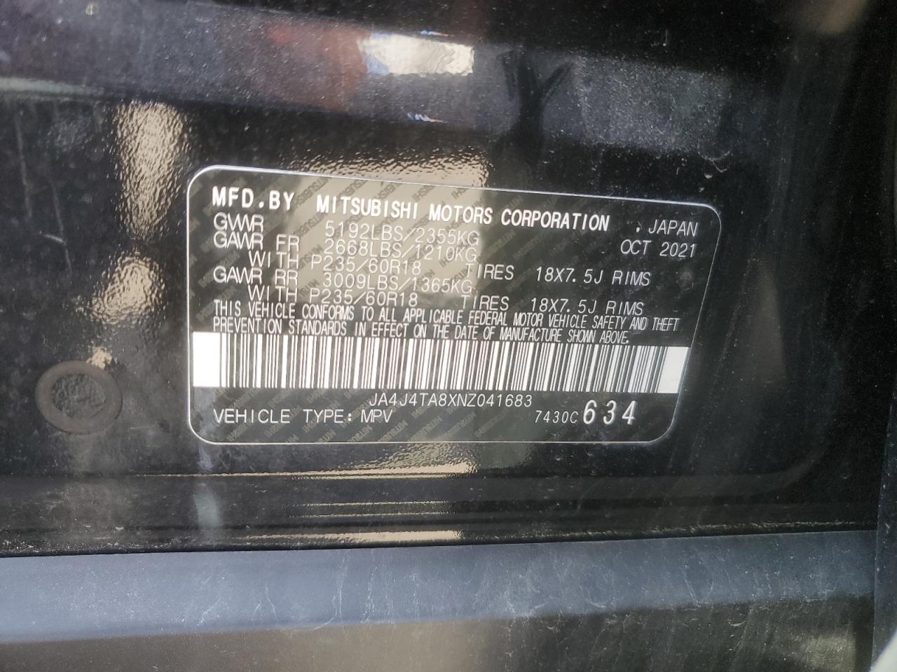 2022 Mitsubishi Outlander Es VIN: JA4J4TA8XNZ041683 Lot: 72075405
