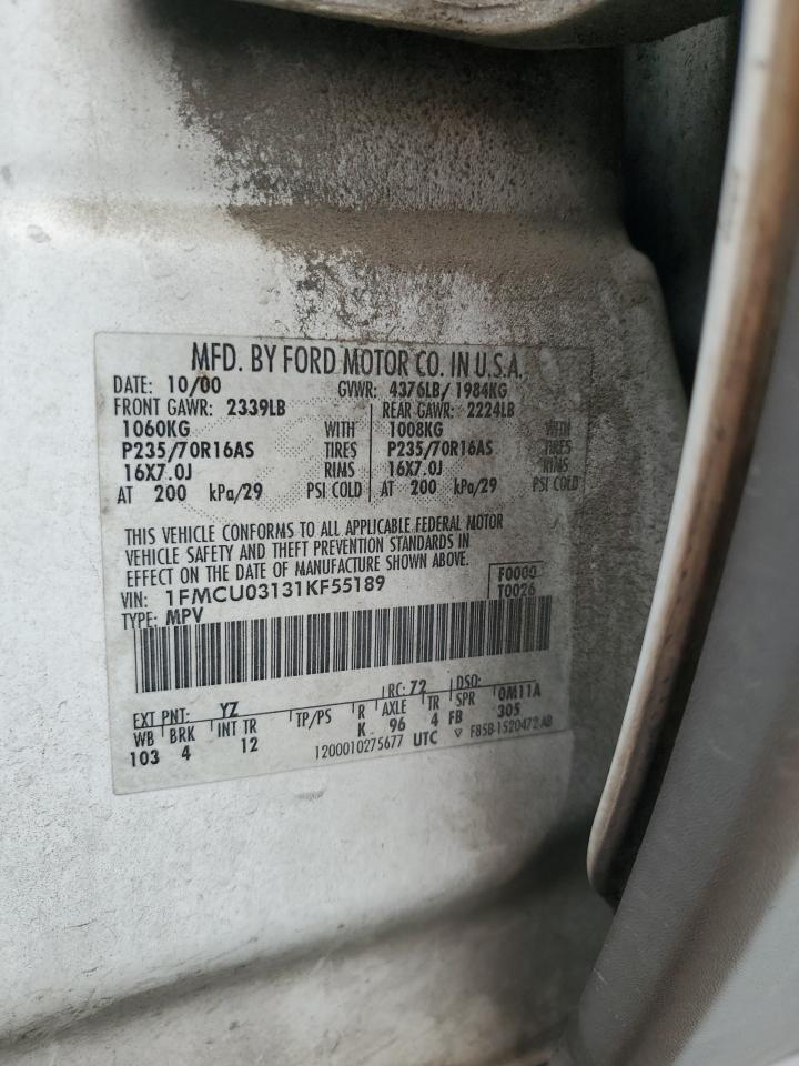 2001 Ford Escape Xlt VIN: 1FMCU03131KF55189 Lot: 81277875