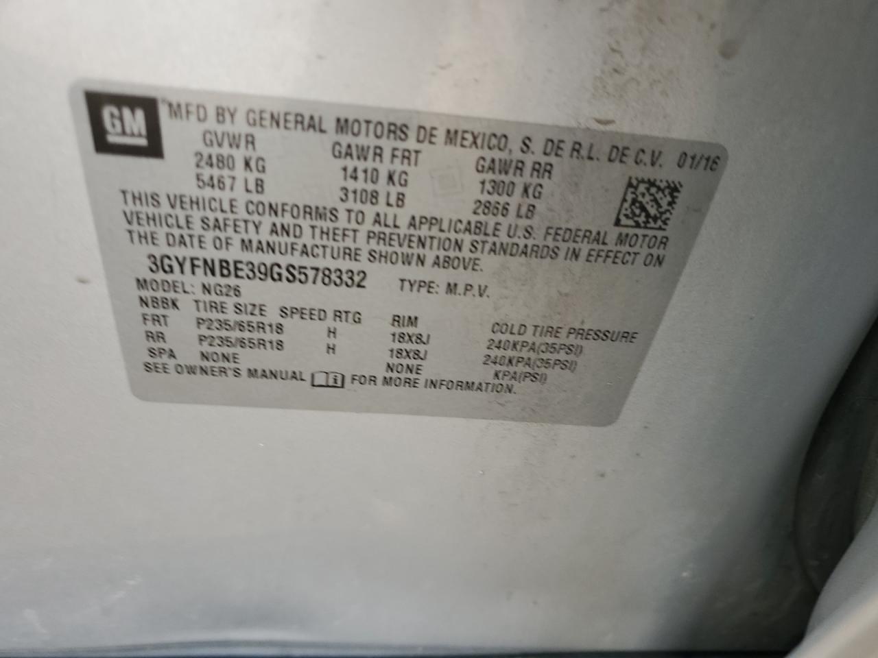 2016 Cadillac Srx Luxury Collection VIN: 3GYFNBE39GS578332 Lot: 80714325