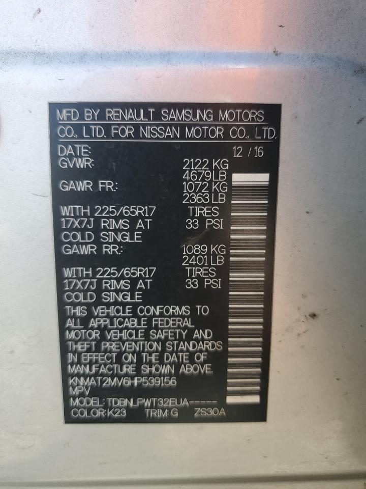 2017 Nissan Rogue S VIN: KNMAT2MV6HP539156 Lot: 81630525