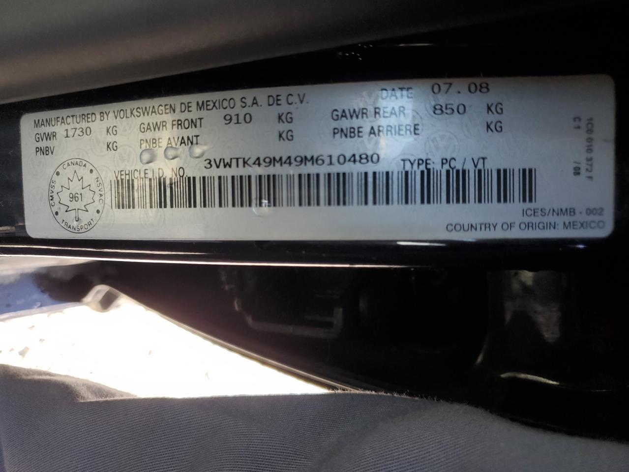 2009 Volkswagen City Jetta VIN: 3VWTK49M49M610480 Lot: 80344115