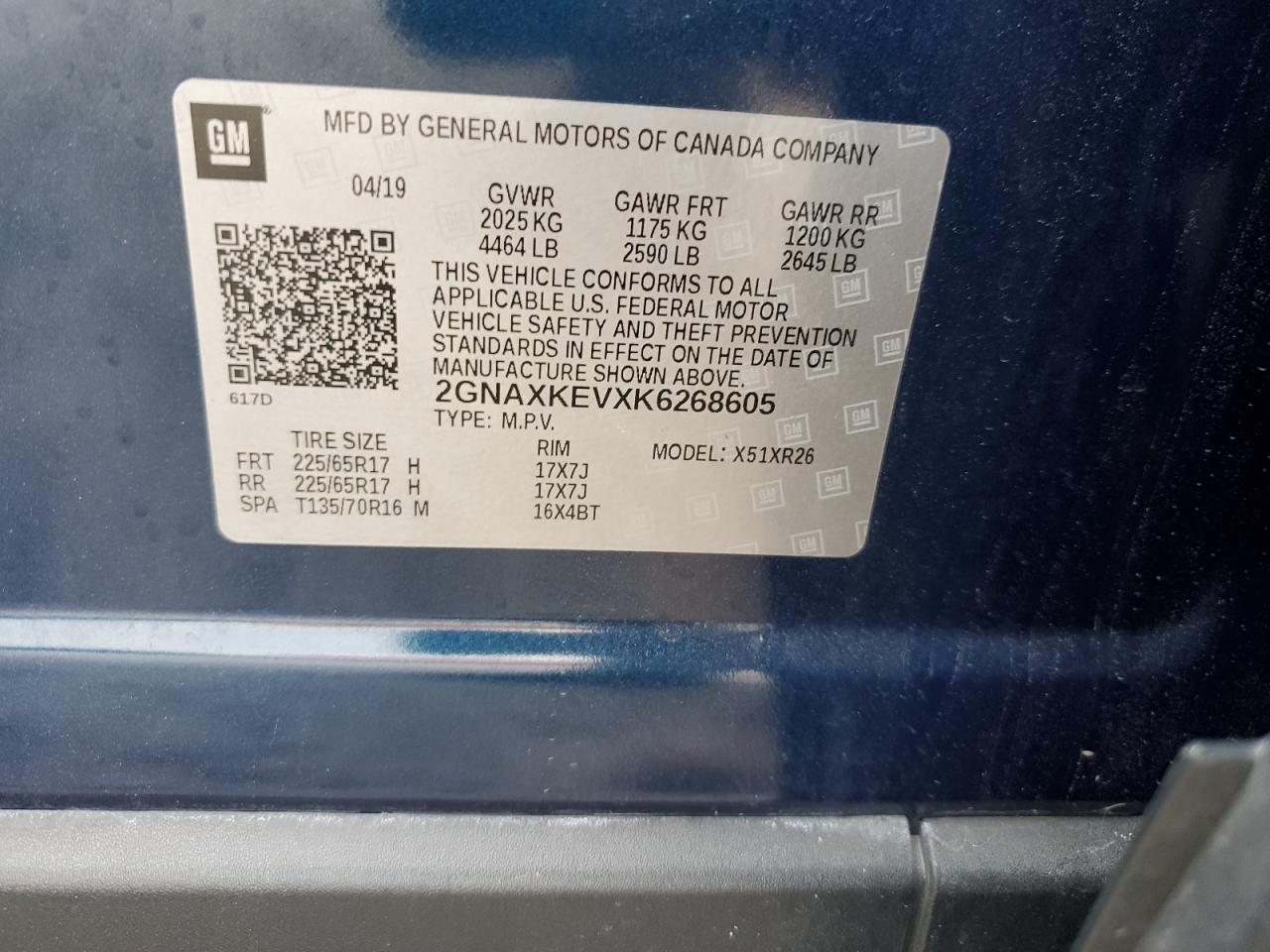 2019 Chevrolet Equinox Lt VIN: 2GNAXKEVXK6268605 Lot: 84196455