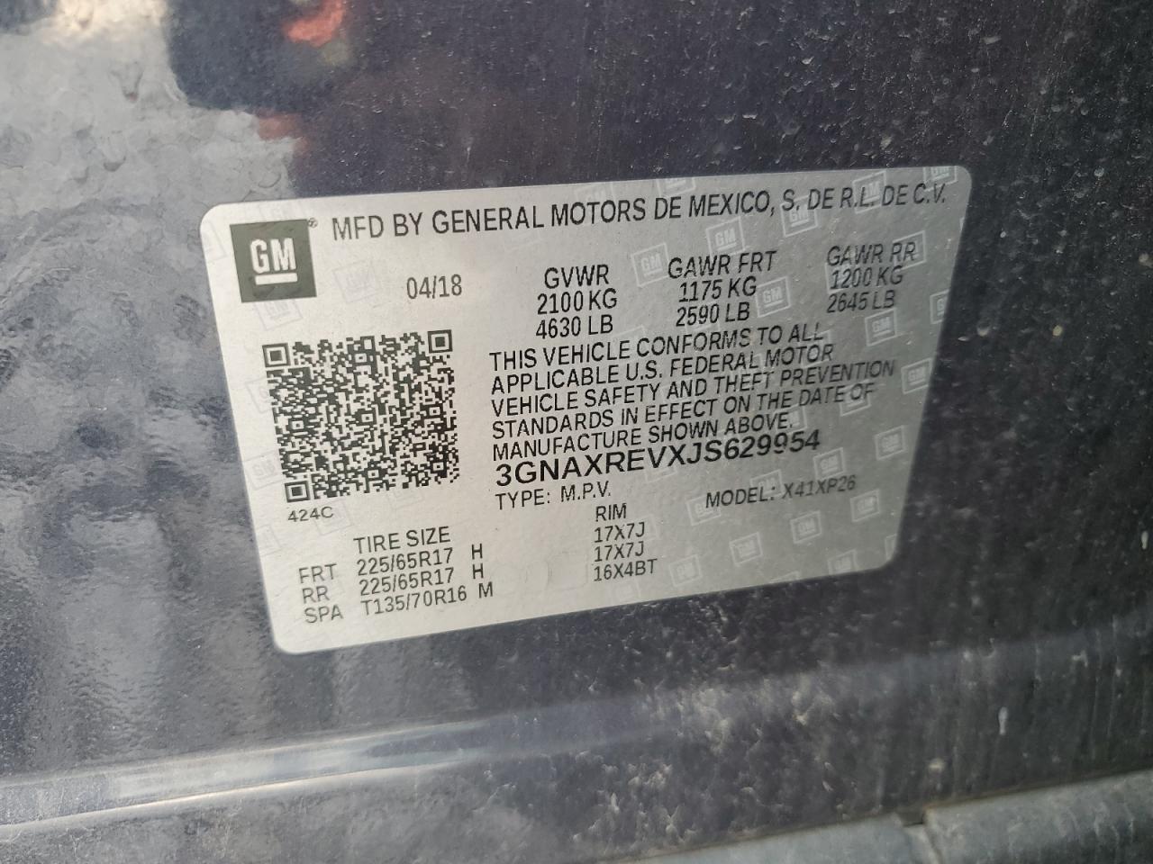 2018 Chevrolet Equinox Ls VIN: 3GNAXREVXJS629954 Lot: 71516885