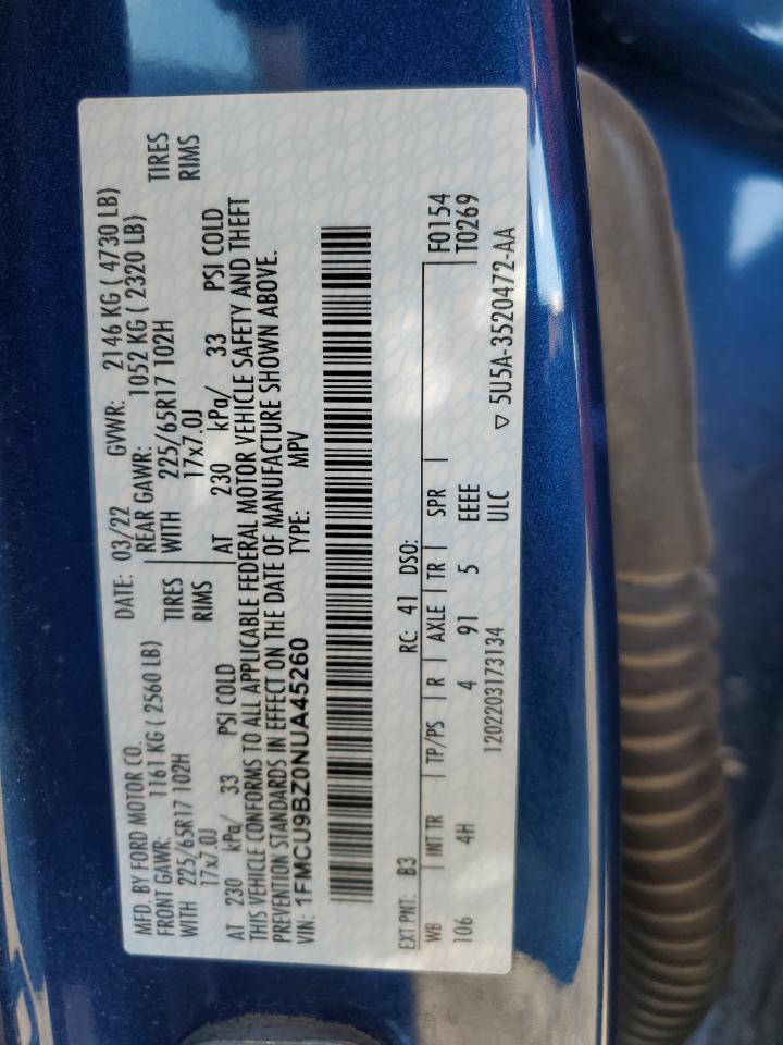 2022 Ford Escape Se VIN: 1FMCU9BZ0NUA45260 Lot: 82051955