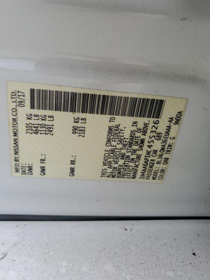 2017 Nissan Maxima 3.5S VIN: 1N4AA6AP1HC455326 Lot: 81699055