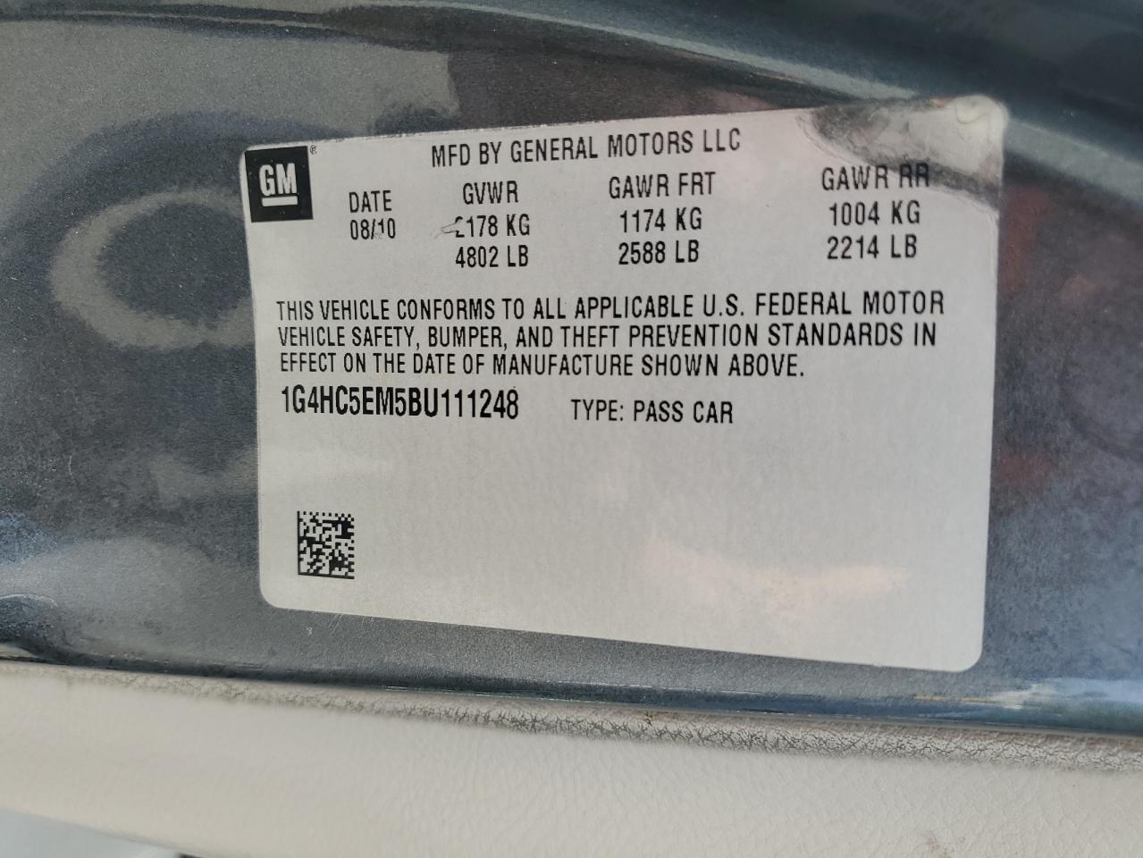 2011 Buick Lucerne Cxl VIN: 1G4HC5EM5BU111248 Lot: 71862125