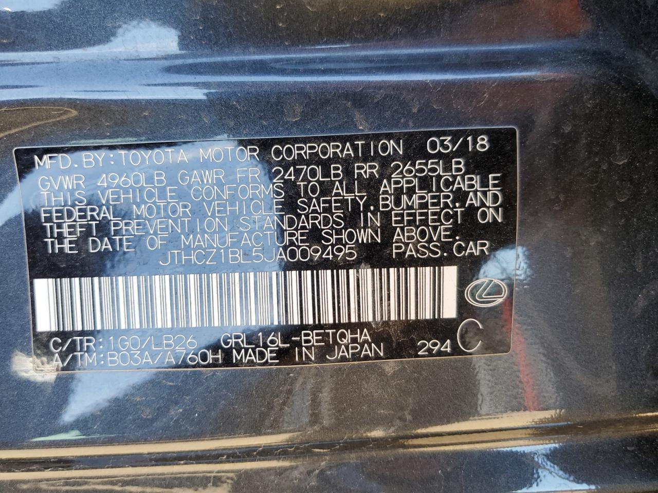 2018 Lexus Gs 350 Base VIN: JTHCZ1BL5JA009495 Lot: 86155035