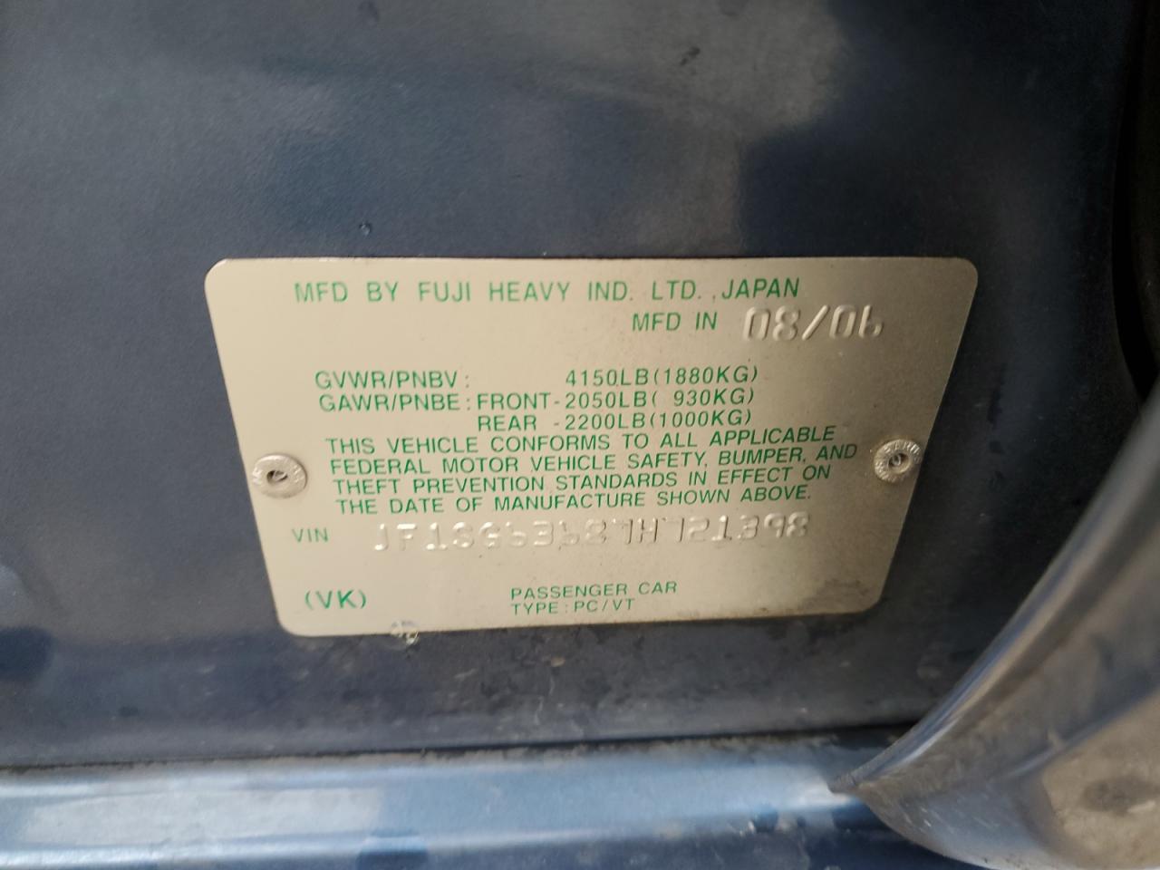 2007 Subaru Forester 2.5X VIN: JF1SG63687H721398 Lot: 81902145