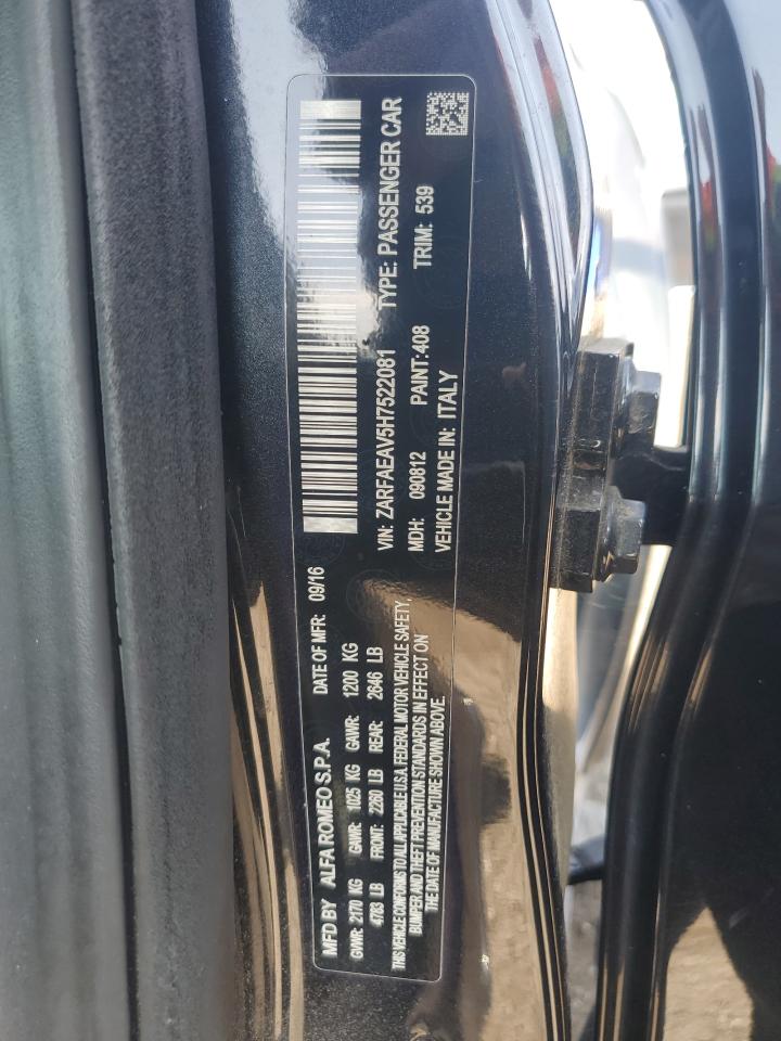 2017 Alfa Romeo Giulia Quadrifoglio VIN: ZARFAEAV5H7522081 Lot: 70898045