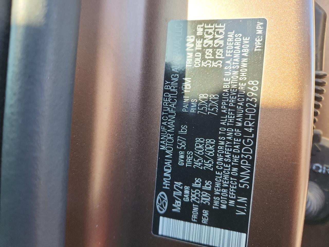 2024 Hyundai Santa Fe Xrt VIN: 5NMP3DGL4RH023968 Lot: 82025145