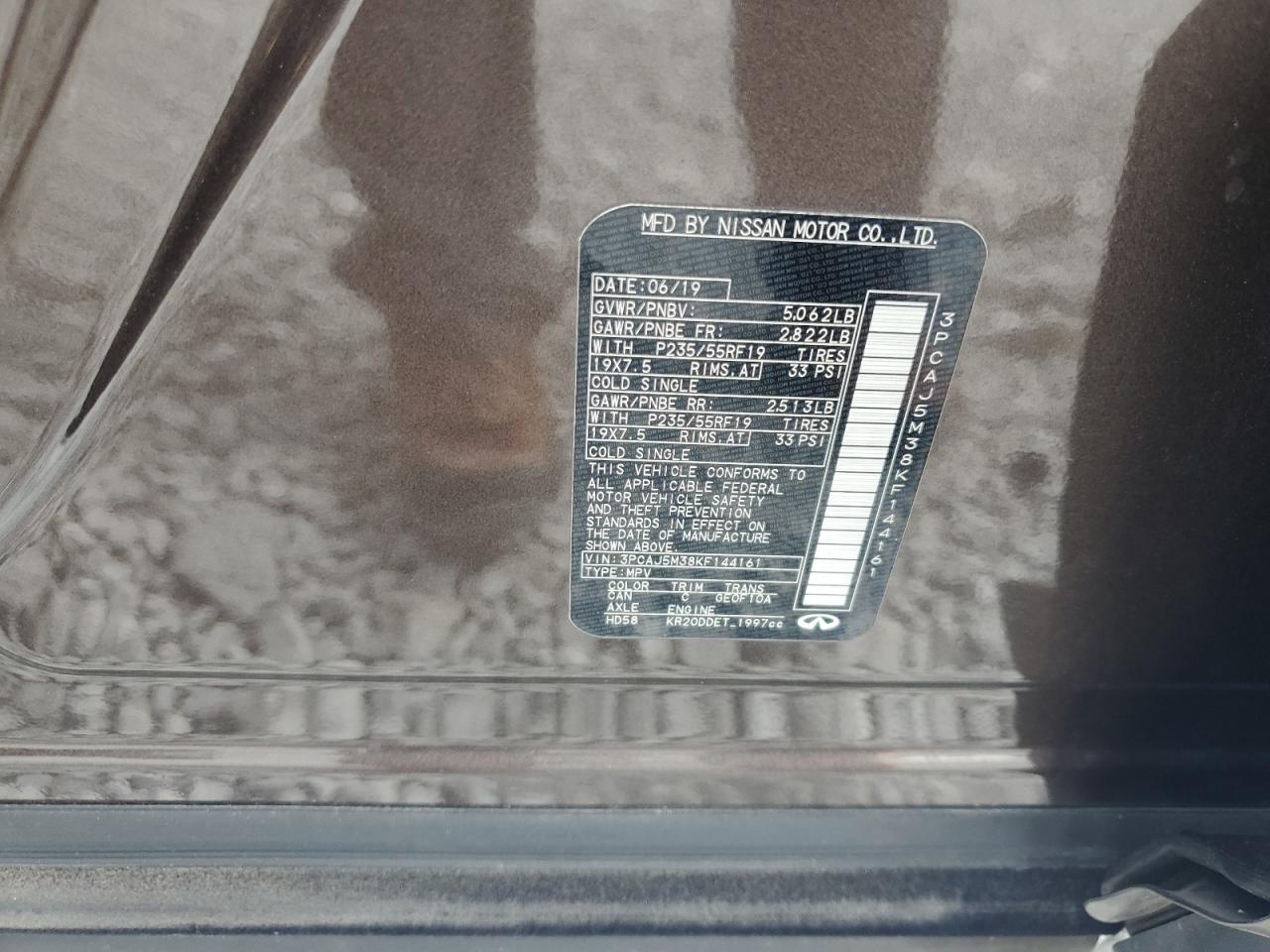 2019 Infiniti Qx50 Essential VIN: 3PCAJ5M38KF144161 Lot: 81736465