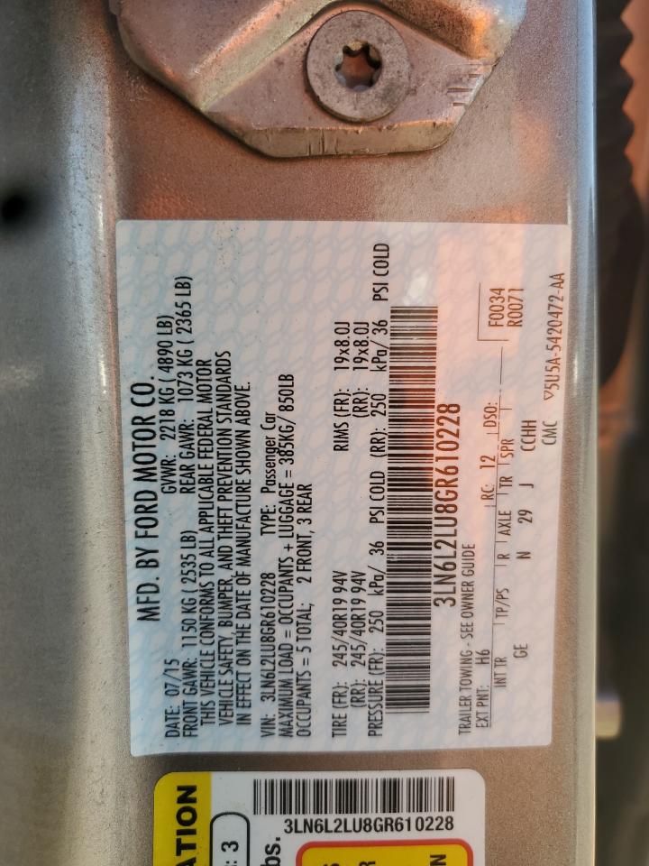 2016 Lincoln Mkz Hybrid VIN: 3LN6L2LU8GR610228 Lot: 80986645