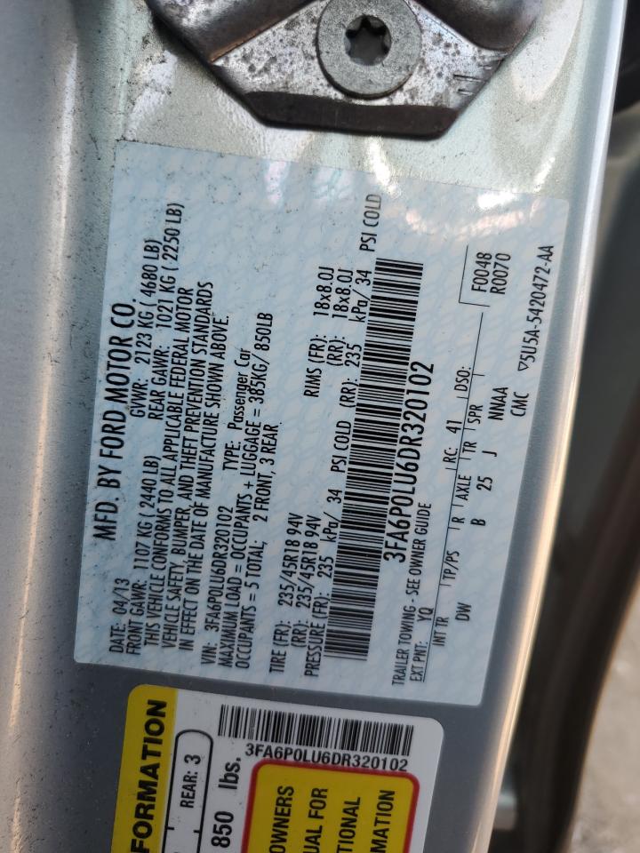 2013 Ford Fusion Se Hybrid VIN: 3FA6P0LU6DR320102 Lot: 84189145