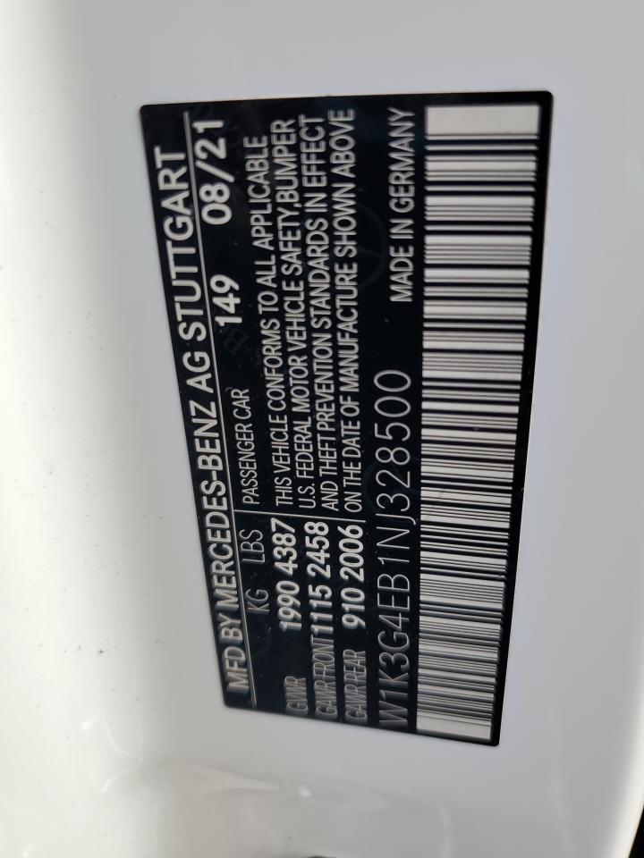 2022 Mercedes-Benz A 220 VIN: W1K3G4EB1NJ328500 Lot: 83875935