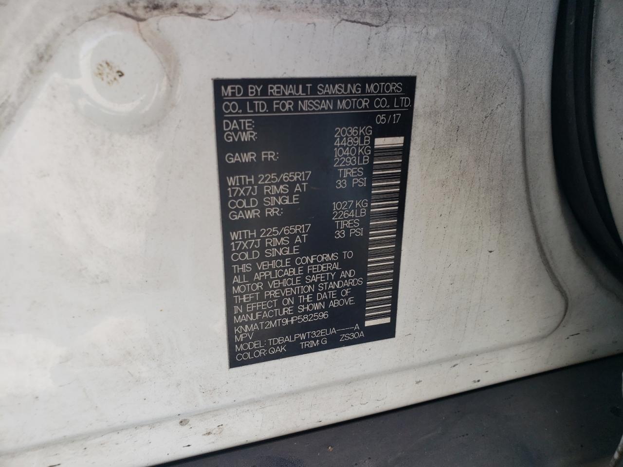 2017 Nissan Rogue S VIN: KNMAT2MT9HP582596 Lot: 81659145