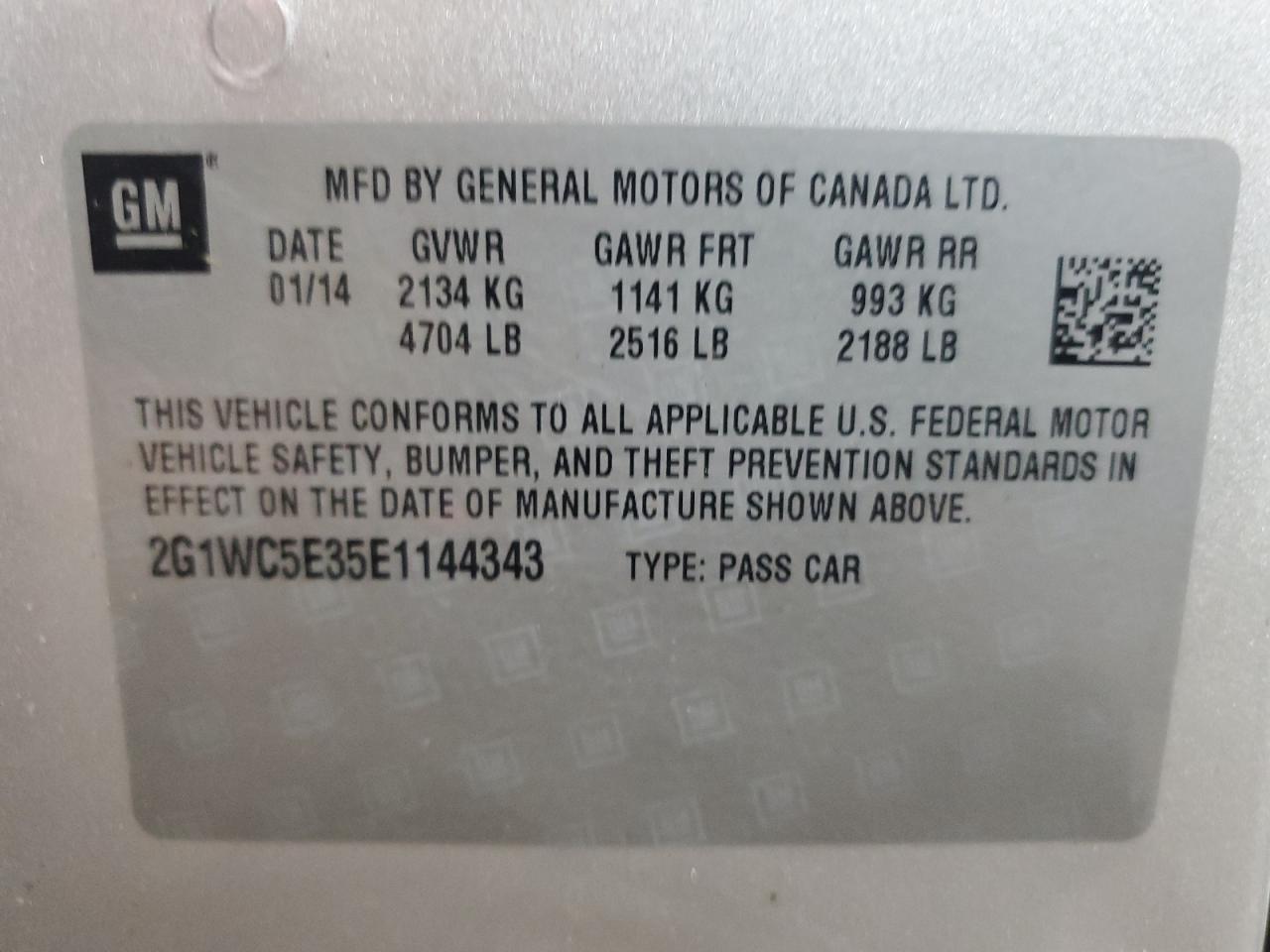 2014 Chevrolet Impala Limited Ltz VIN: 2G1WC5E35E1144343 Lot: 80555035