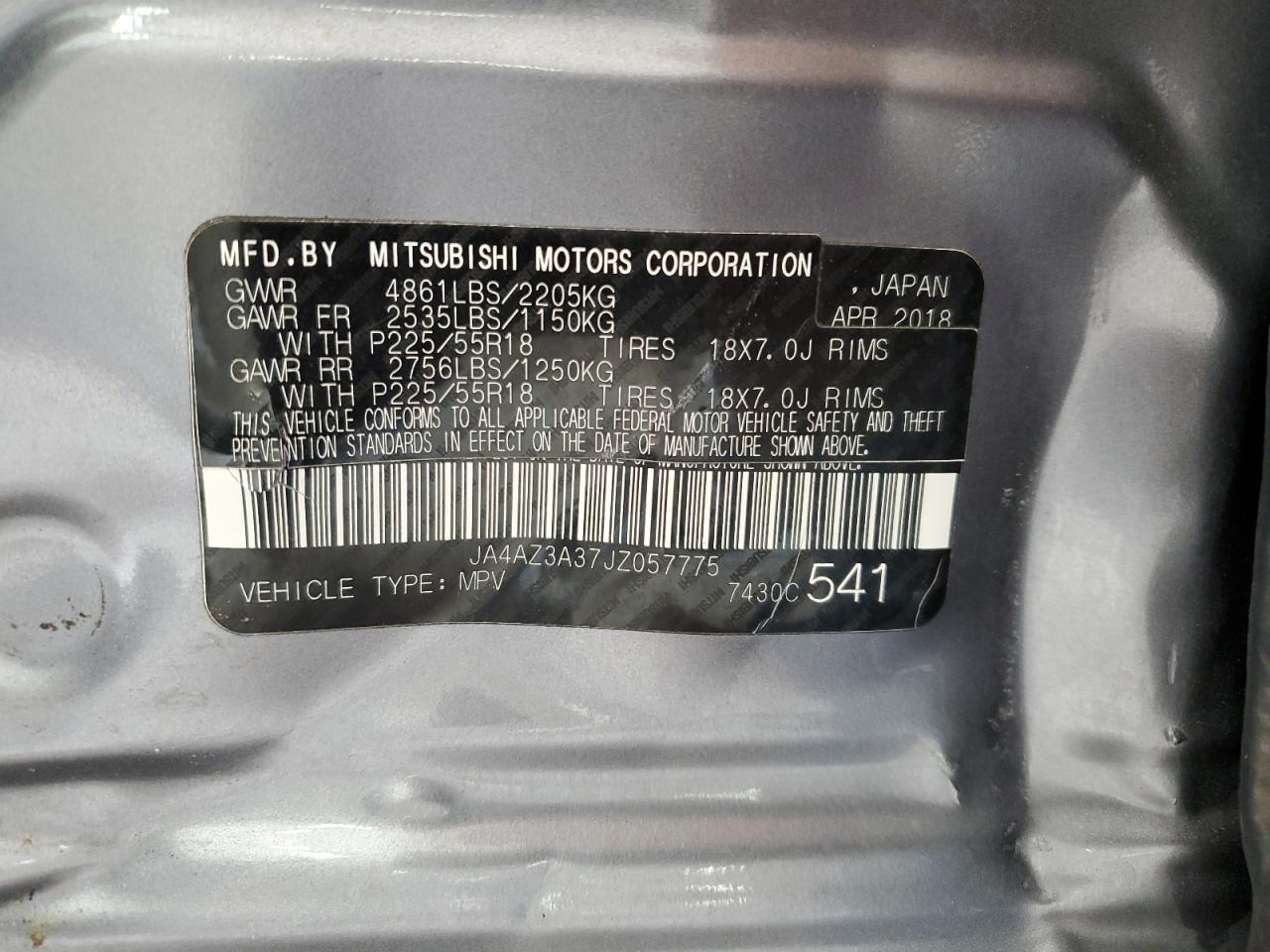 2018 Mitsubishi Outlander Se VIN: JA4AZ3A37JZ057775 Lot: 80682695