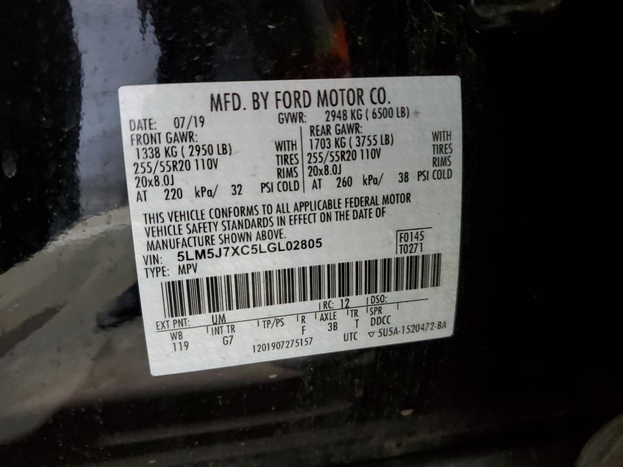 2020 Lincoln Aviator Reserve VIN: 5LM5J7XC5LGL02805 Lot: 71442125