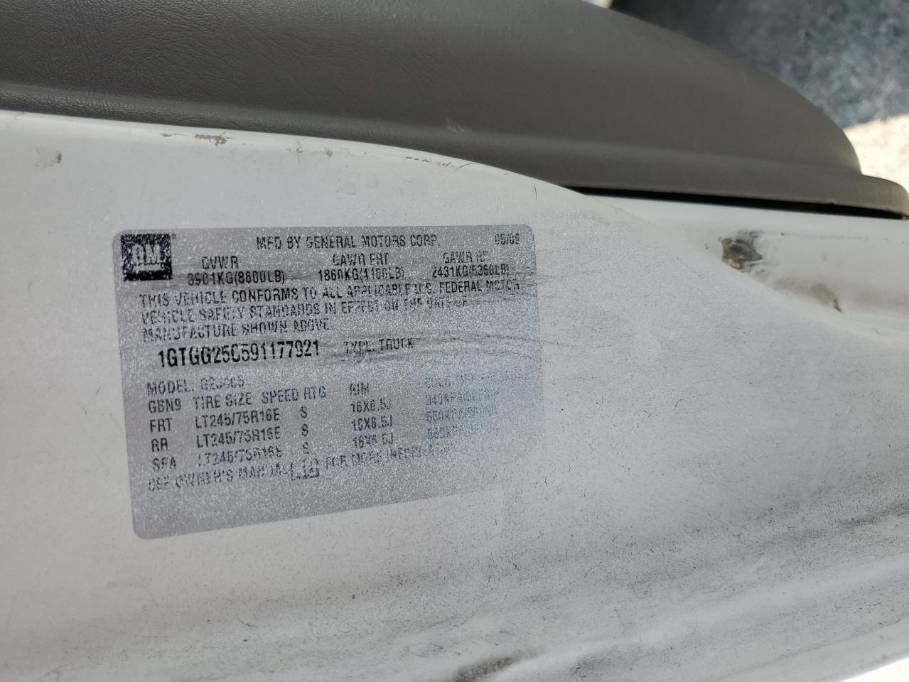 2009 GMC Savana G2500 VIN: 1GTGG25C591177921 Lot: 82083635