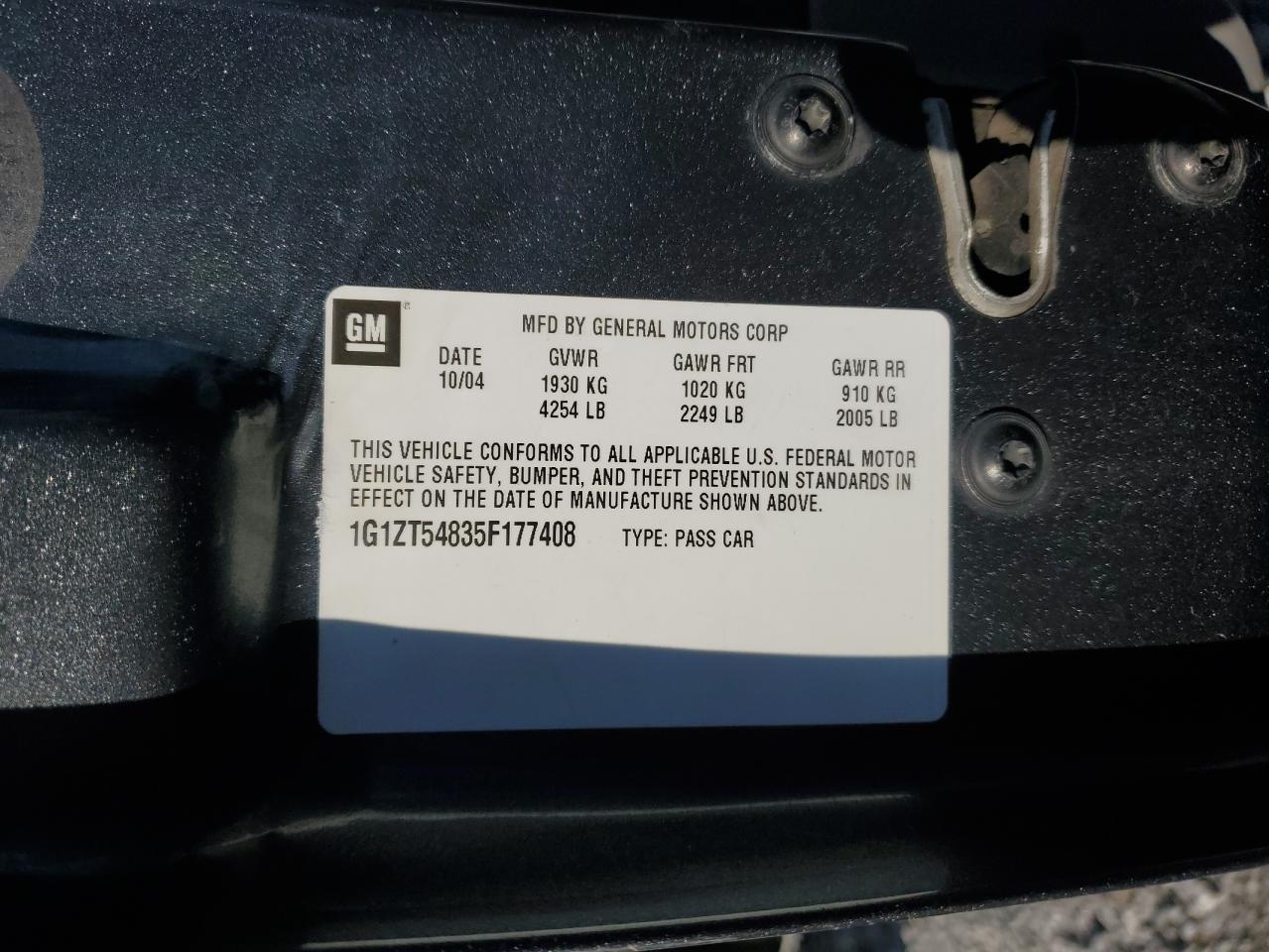 2005 Chevrolet Malibu Ls VIN: 1G1ZT54835F177408 Lot: 71926995