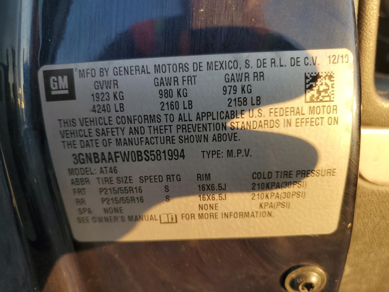 2011 Chevrolet Hhr Ls VIN: 3GNBAAFW0BS581994 Lot: 80523455