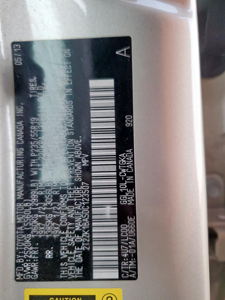 2013 Lexus Rx 350 VIN: 2T2ZK1BA5DC123507 Lot: 81874365