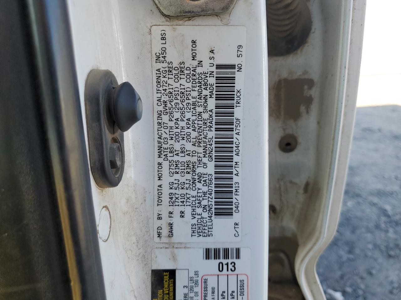 2007 Toyota Tacoma Double Cab VIN: 5TELU42N57Z407663 Lot: 81721685