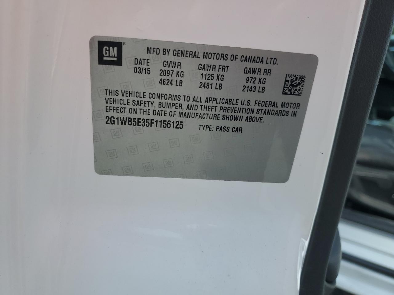 2015 Chevrolet Impala Limited Lt VIN: 2G1WB5E35F1156125 Lot: 84013995