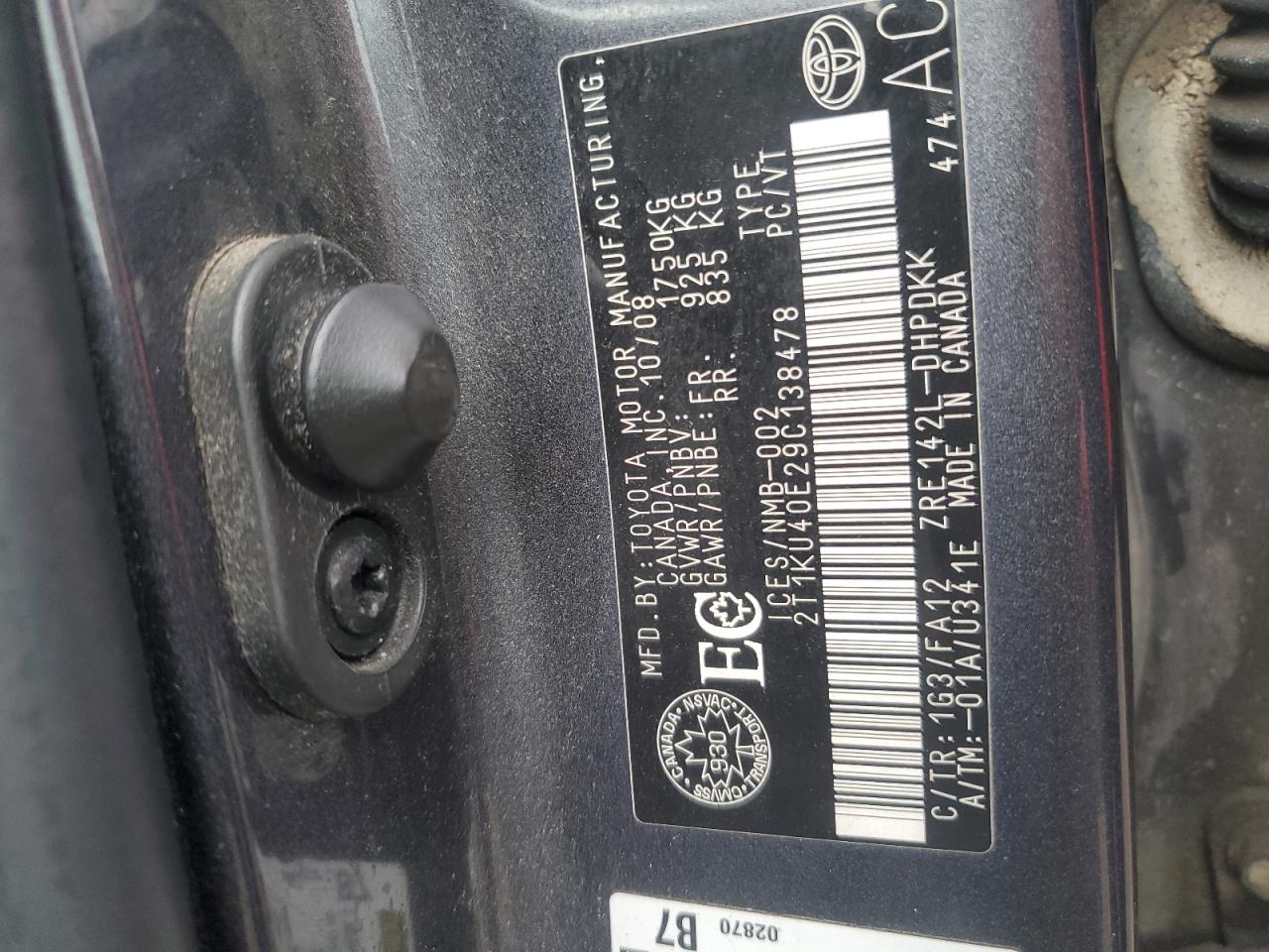 2009 Toyota Corolla Matrix VIN: 2T1KU40E29C138478 Lot: 80455095