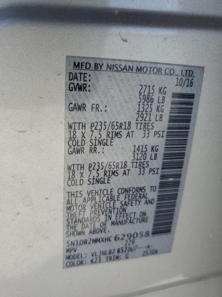 2017 Nissan Pathfinder S VIN: 5N1DR2MMXHC629058 Lot: 81450765