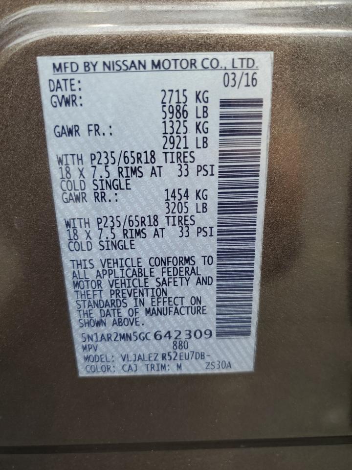 2016 Nissan Pathfinder S VIN: 5N1AR2MN5GC642309 Lot: 71715315
