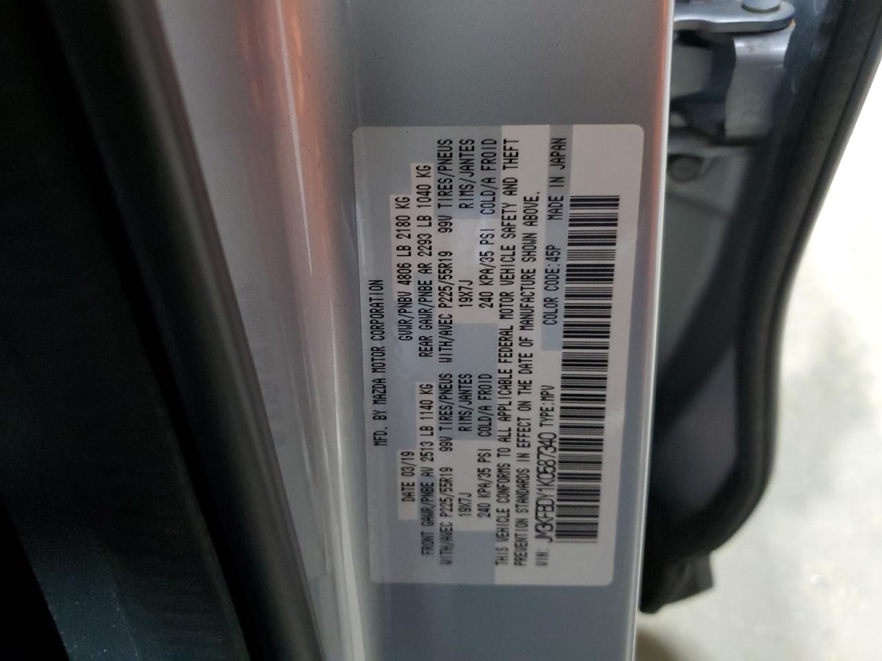 2019 Mazda Cx-5 Grand Touring Reserve VIN: JM3KFBDY1K0587340 Lot: 80427265