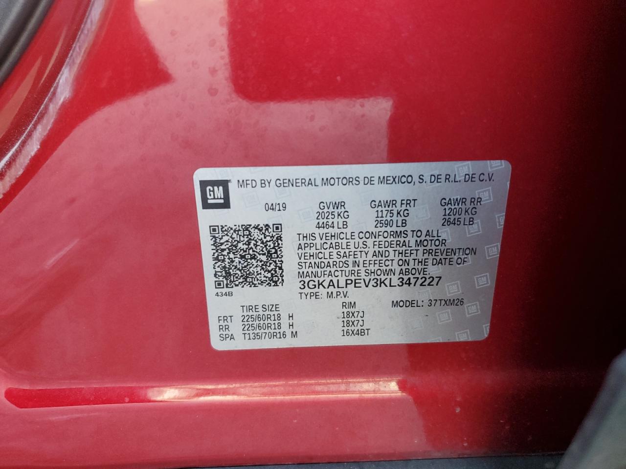 2019 GMC Terrain Slt VIN: 3GKALPEV3KL347227 Lot: 81234565