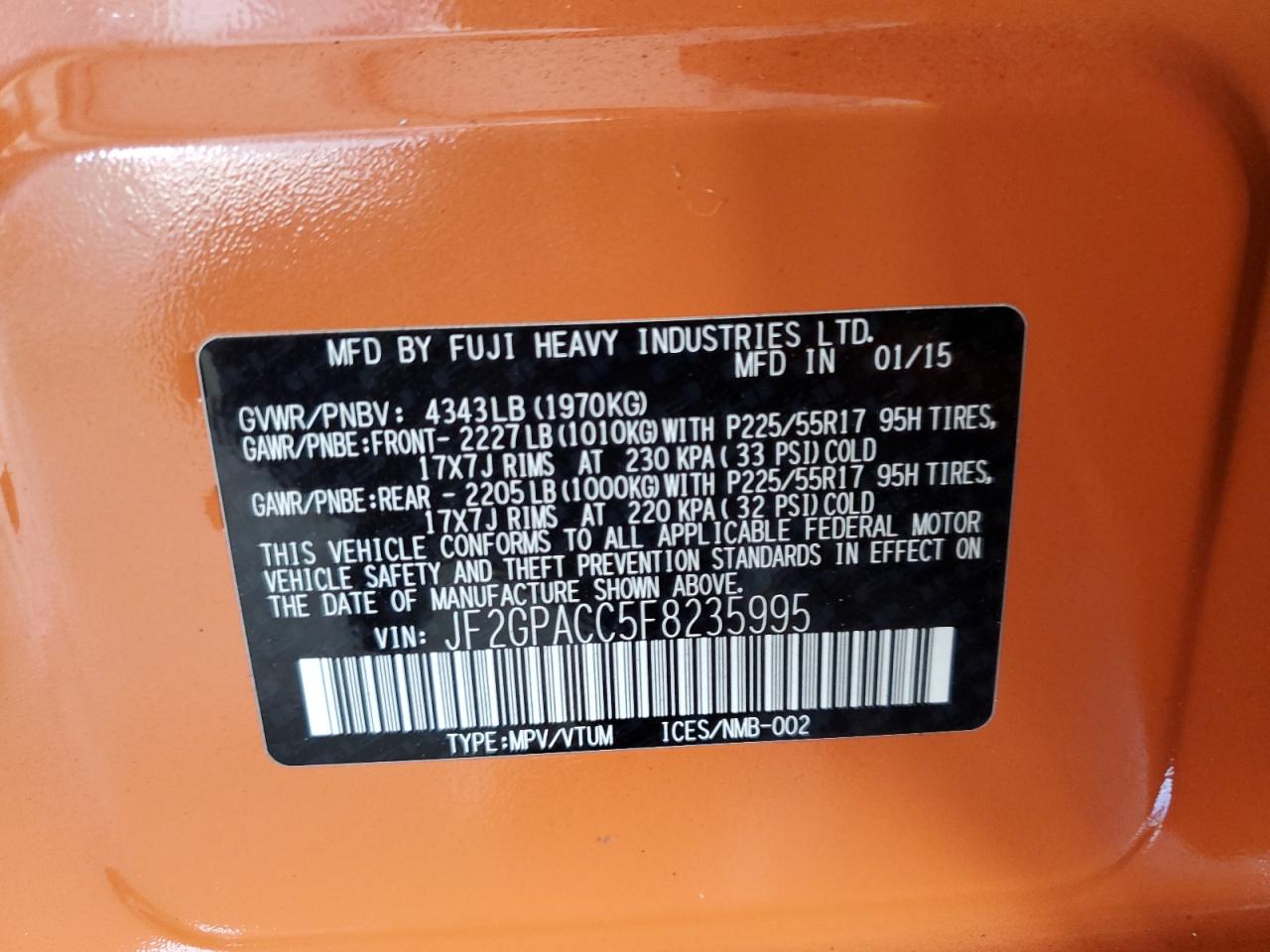 2015 Subaru Xv Crosstrek 2.0 Premium VIN: JF2GPACC5F8235995 Lot: 72039515