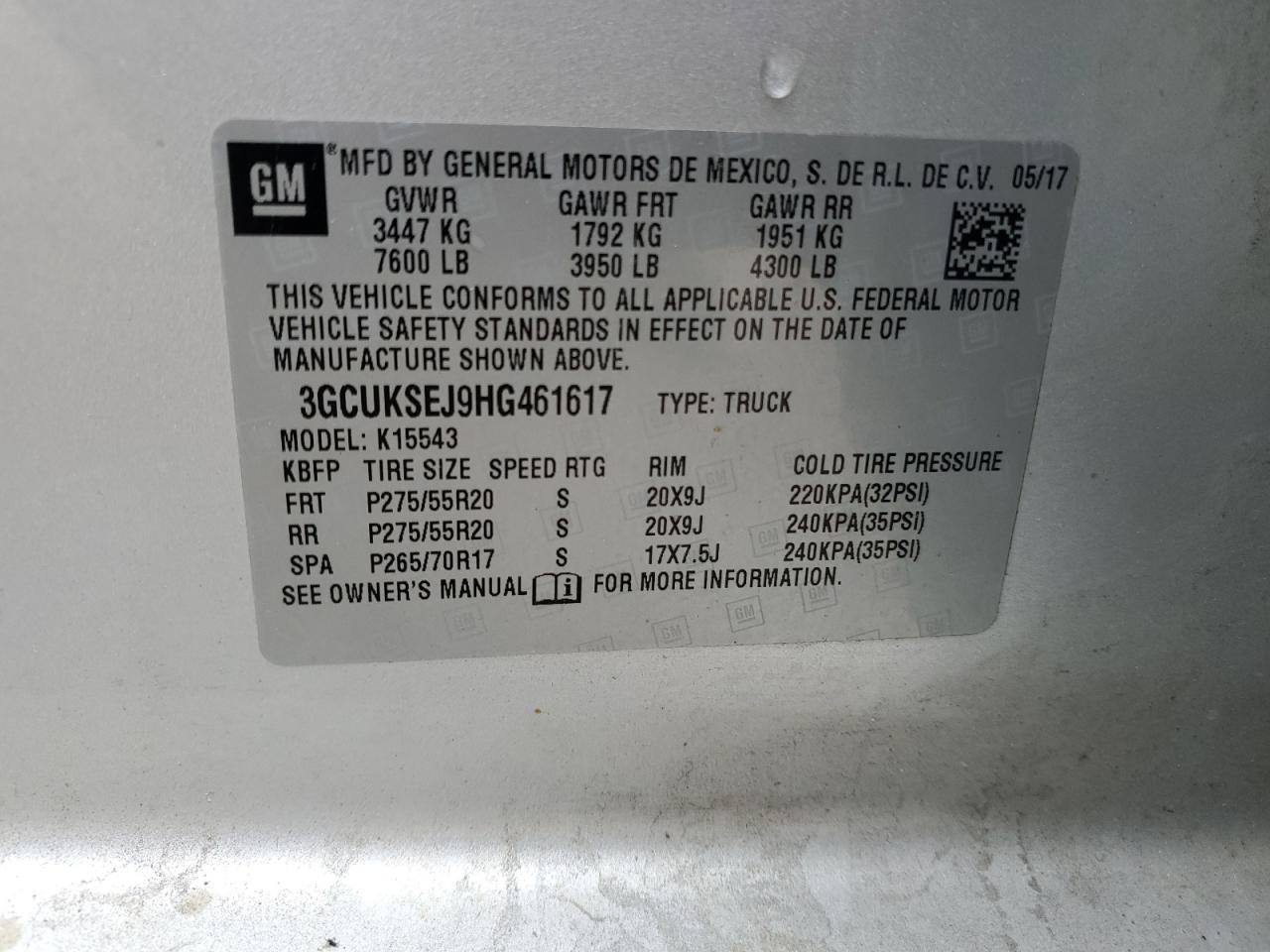 2017 Chevrolet Silverado K1500 Ltz VIN: 3GCUKSEJ9HG461617 Lot: 81192355