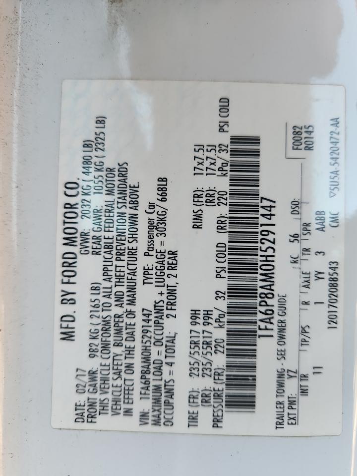 2017 Ford Mustang VIN: 1FA6P8AM0H5291447 Lot: 81689075