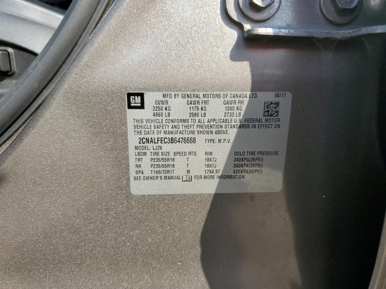 2011 Chevrolet Equinox Ltz VIN: 2CNALFEC3B6476668 Lot: 81259205