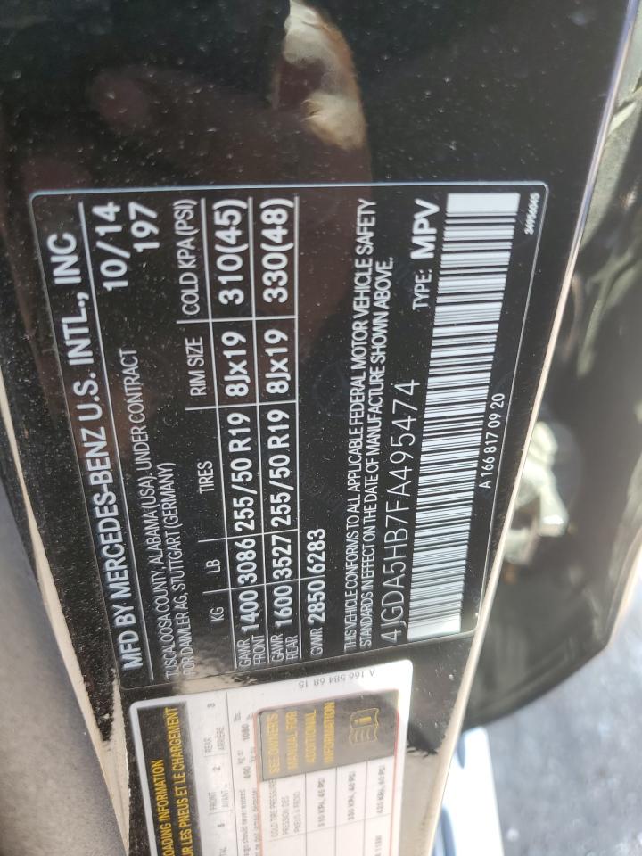 2015 Mercedes-Benz Ml 350 4Matic VIN: 4JGDA5HB7FA495474 Lot: 80938475