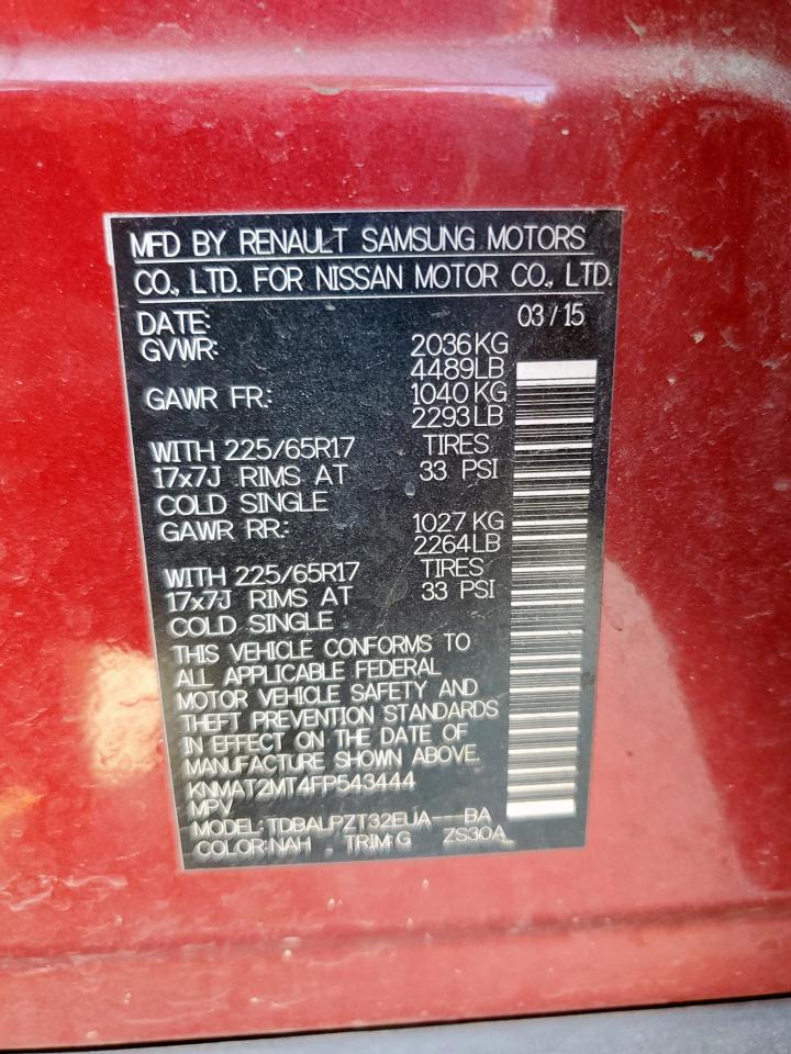 2015 Nissan Rogue S VIN: KNMAT2MT4FP543444 Lot: 80496245