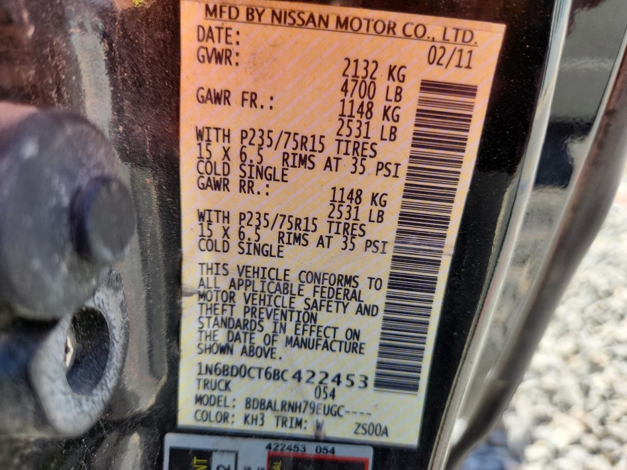 2011 Nissan Frontier S VIN: 1N6BD0CT6BC422453 Lot: 81617125