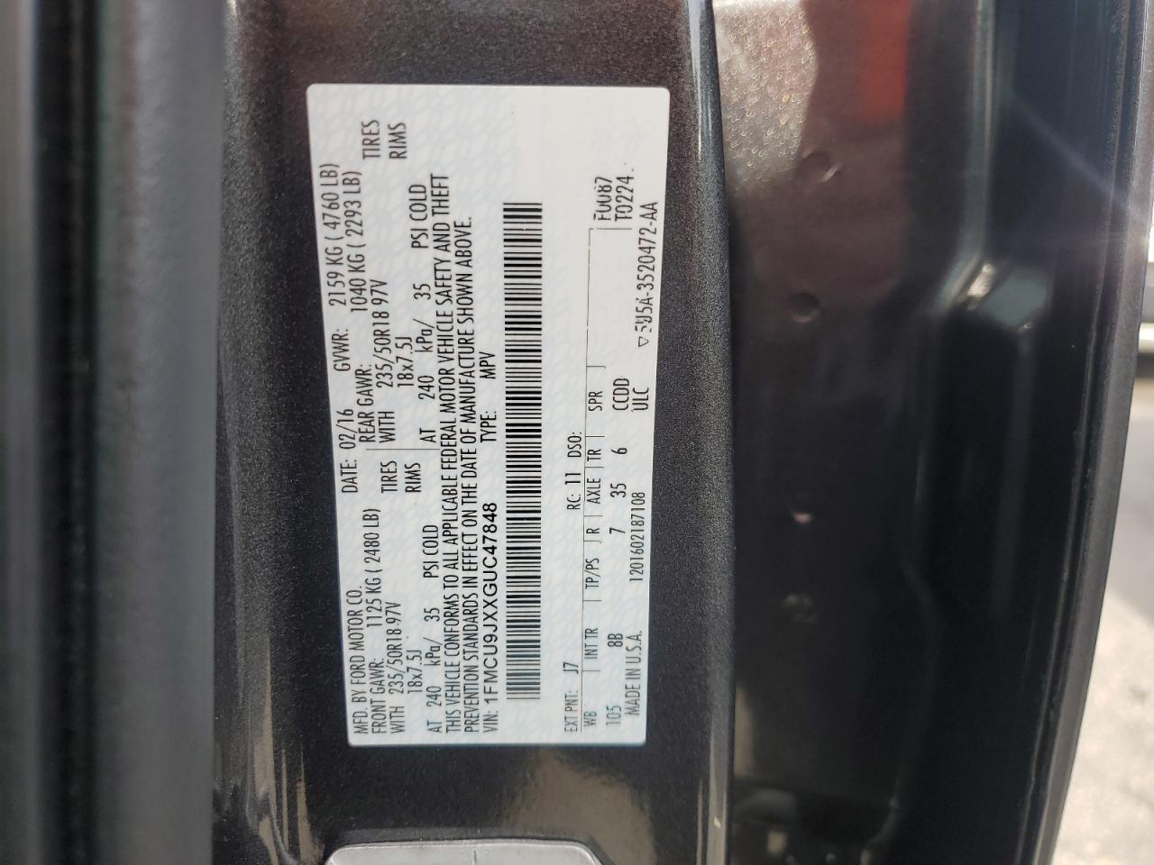 2016 Ford Escape Titanium VIN: 1FMCU9JXXGUC47848 Lot: 83801375