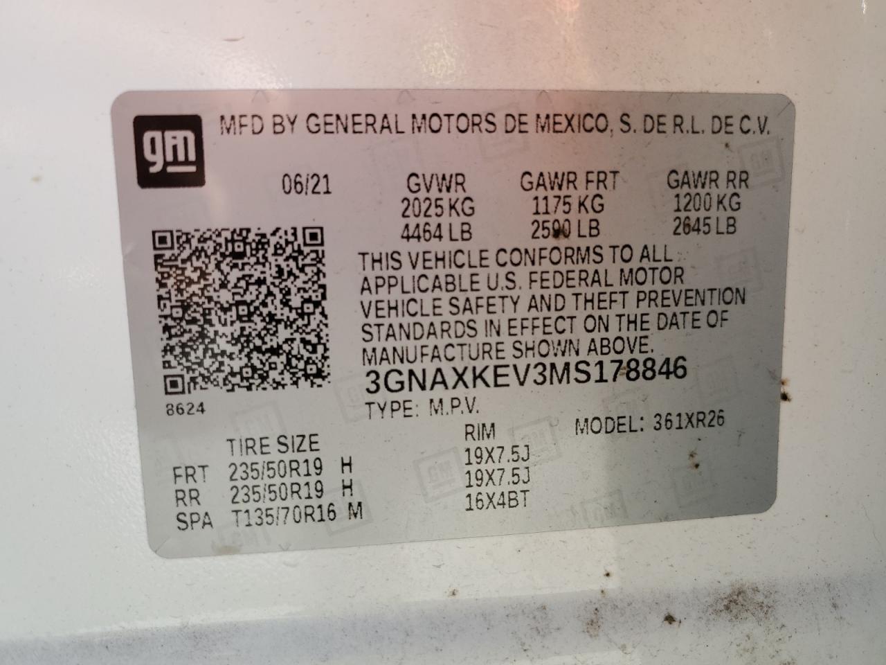 2021 Chevrolet Equinox Lt VIN: 3GNAXKEV3MS178846 Lot: 80534055