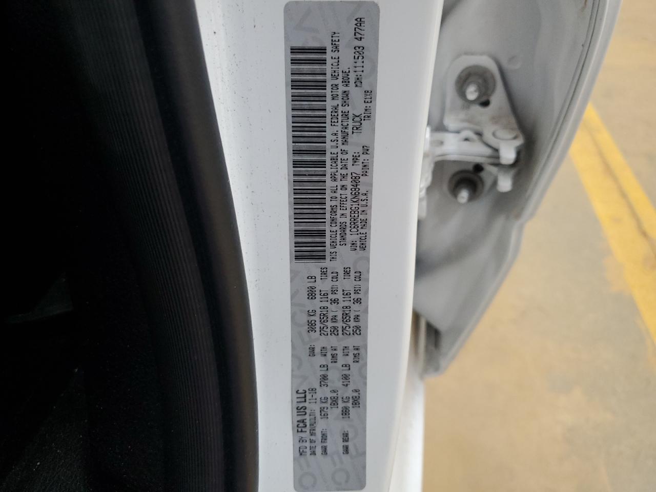 2019 Ram 1500 Big Horn/Lone Star VIN: 1C6RREBG1KN684087 Lot: 70534035