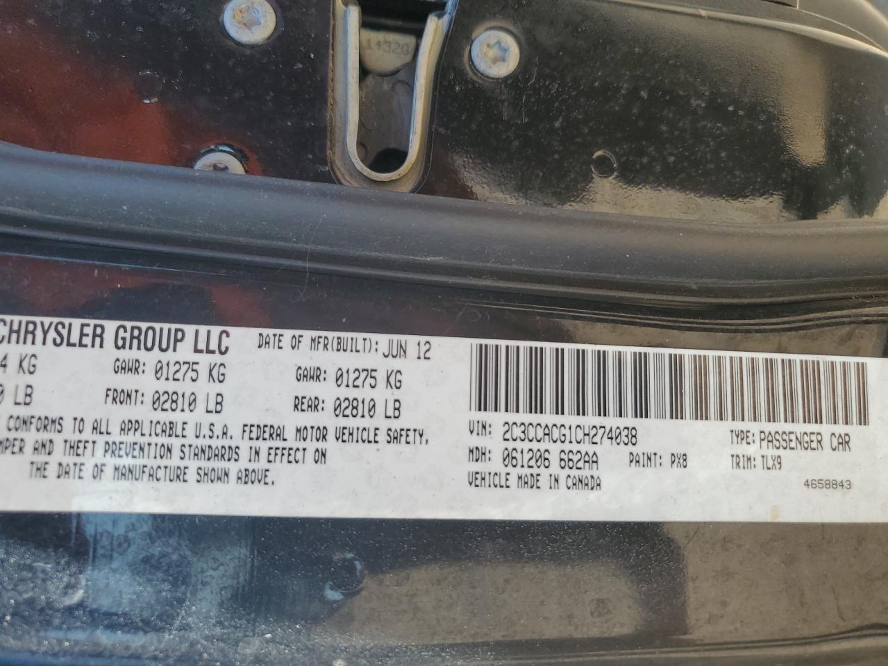 2012 Chrysler 300 Limited VIN: 2C3CCACG1CH274038 Lot: 71926745